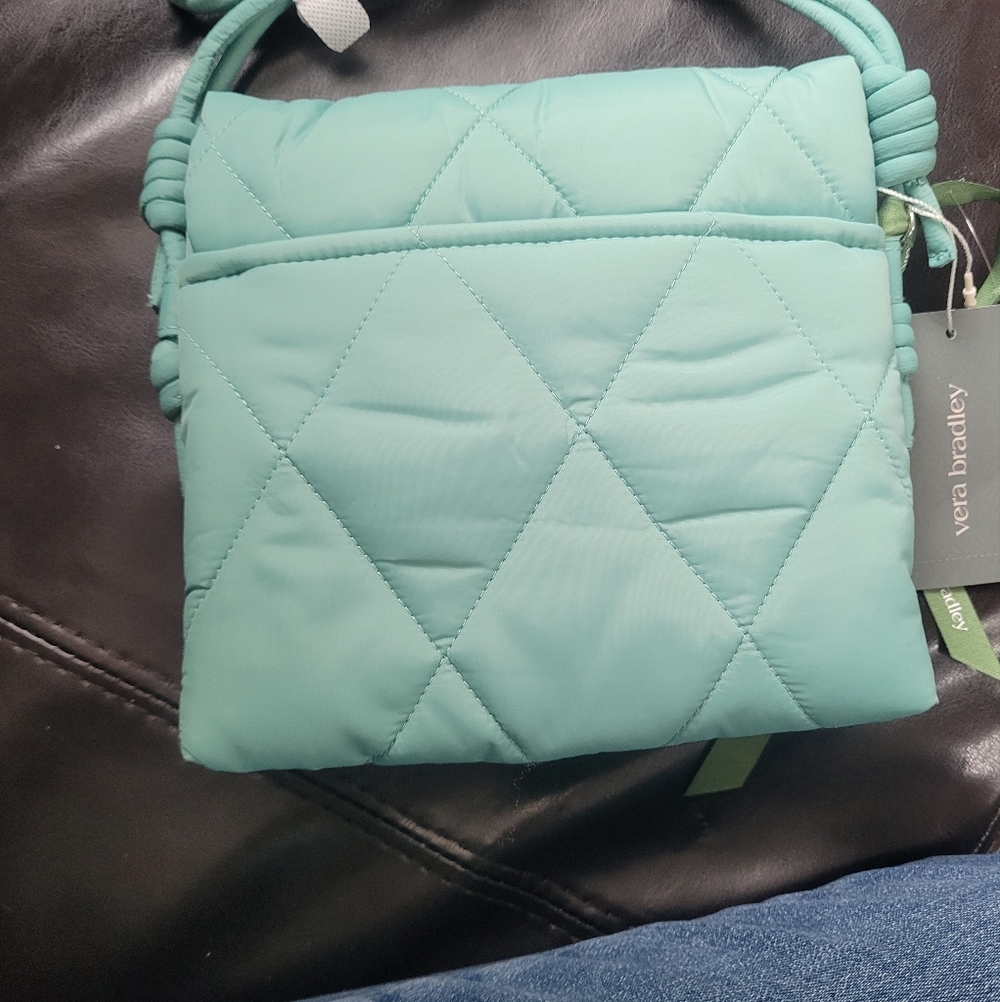 Vera Bradley Cross Body Aqua Blue Green Quilted Adjustable Strap NWT - Picture 7 of 9
